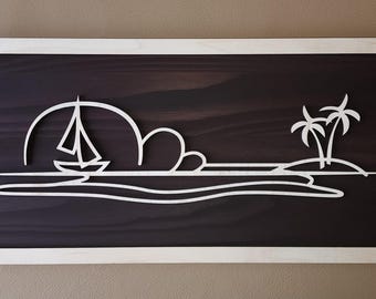 Rustic wall decor personalized - Sailboat doodle art | Housewarming gift | Gifts for Him | Gifts for Her | Aniversary Gift