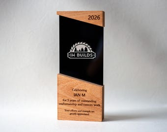 Personalized Black Acrylic Award Trophy with Hardwood Base