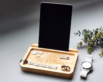 Personalized Catch all Tray Phone/Tablet Holder | Hard Maple Valet Tray