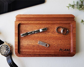 Bandeja de manobrista personalizada em mogno: suporte para celular e tablet, presente gravado