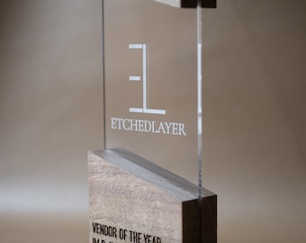 Custom Corporate Award Trophy with Hardwood Base