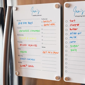 Personalized Fridge Acrylic Planner - Acrylic Eraseable Calendar - Family Organiser - Shopping List Combo