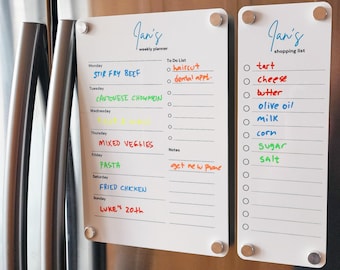 Personalized Fridge Acrylic Planner - Acrylic Eraseable Calendar - Family Organiser - Shopping List Combo