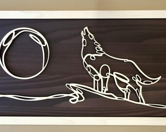 Rustic Wolf Wall Art – Wood Doodle, Personalized Decor