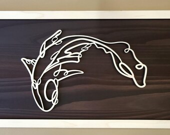 Koi Fish Doodle Art: Rustic Wood Wall Decor, Personalized