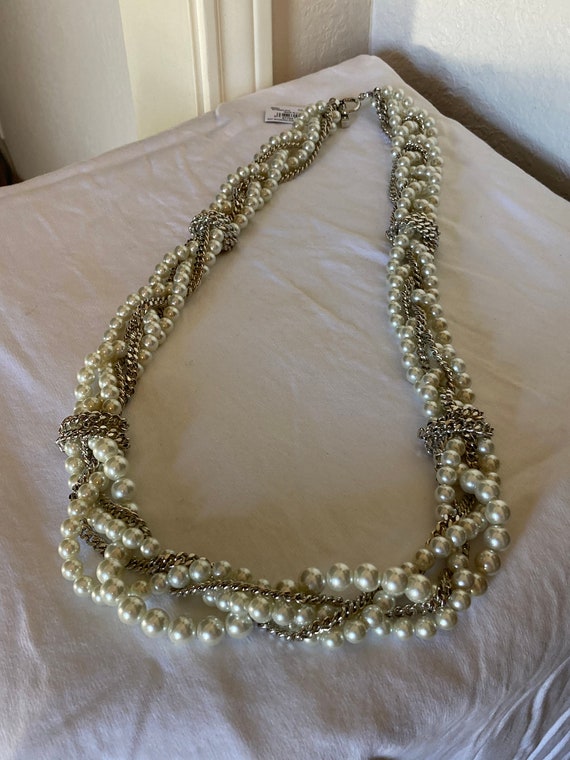 Vintage Givenchy Signed White Enamel & Gold Plated Links Statement Collar  Necklace
