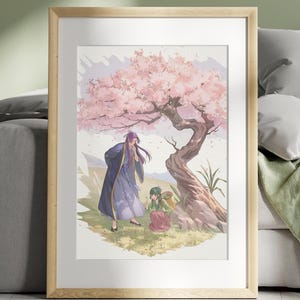 Stampa di erbe aromatiche di primavera, poster anime Maomao, carta opaca premium con texture ad acquerello, poster da parete ispirato agli anime per le erbe aromatiche