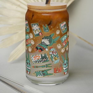 Anime-Inspired Can-shaped glass cup, Deku Gifts, MHA Chibi Cup, 16oz Trendy Cup with Straw