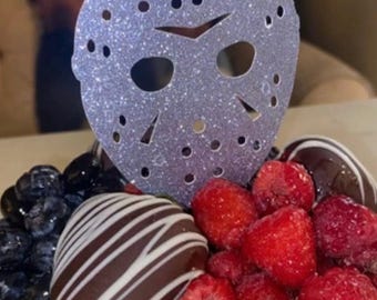 Jason Mask Friday the 13th Cake topper silver glitter/bloody white cardstock topper