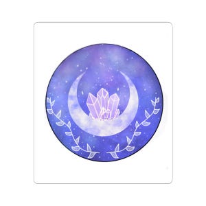 Crystal Moon Kiss-Cut Stickers, Celestial Lunar Decal, Witchy Laptop Decoration, Planner Accessories, Bedroom Wall Art, Lunar Phase Sticker