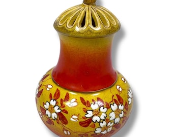 Vintage Meiji Kyoto Satsuma Japanese Incense Burner 5" Floral Red Yellow Orange