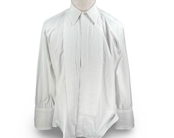 Christian Dior Mens White Pleated Bib Tuxedo Dress Shirt French Cuff 16.5 32/33
