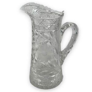 Antique American Brilliant Floral Cut Glass Pitcher Vintage Water Wine ABP