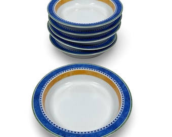 Dansk Bistro Kobenhavn Bowls Set of 6 Blue Orange Green Rim Microwave Safe