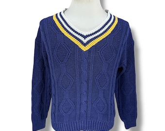 Vintage Arbor Way Tennis Sweater Women’s Medium Blue Knitted V-Neck Pullover 90s