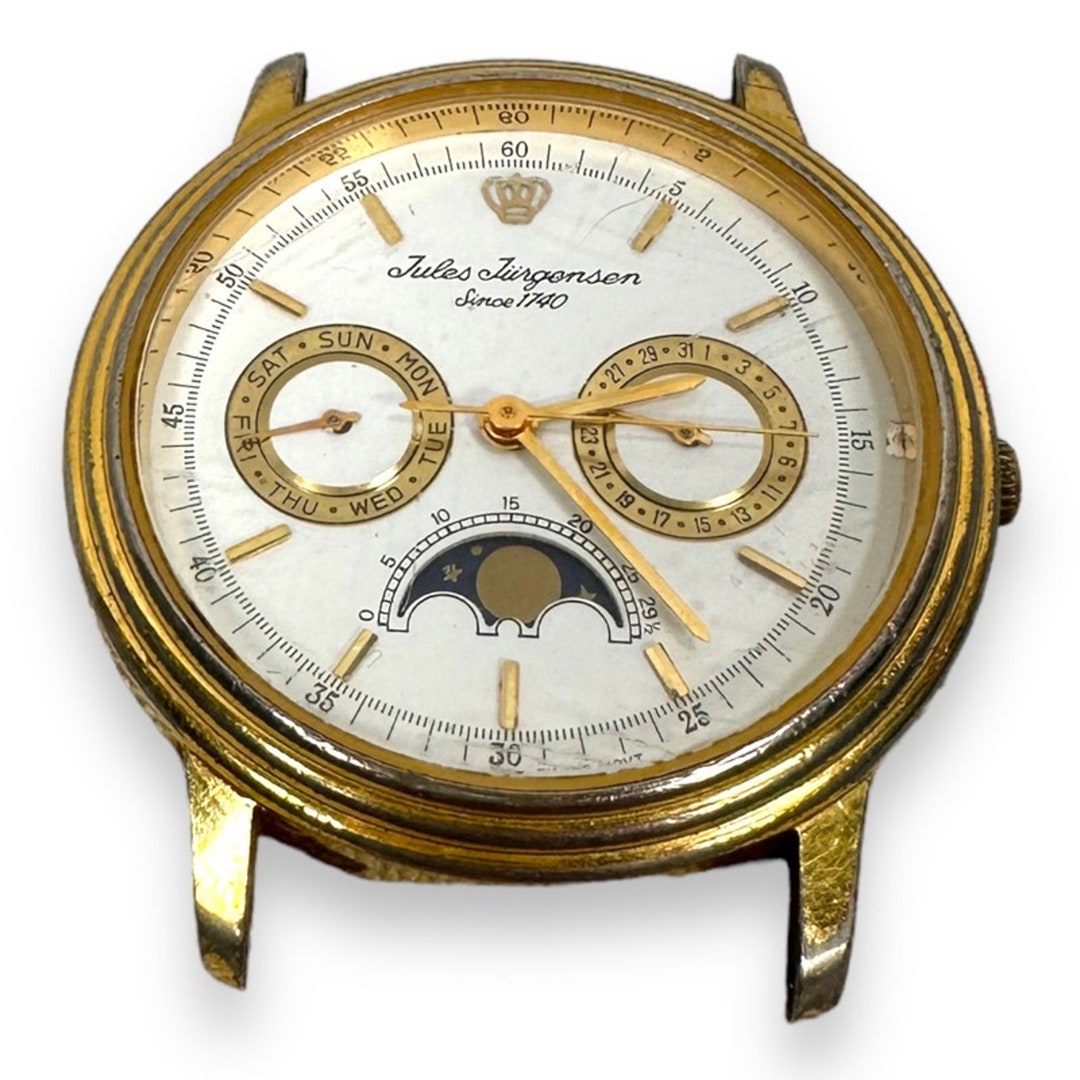 Jules Jurgensen Quartz Watch Men's Gold Tone White Moon Etsy