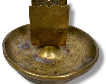 Antique Brass Ashtray Matchbook Holder Match Box Hand Pounded Signed Otto