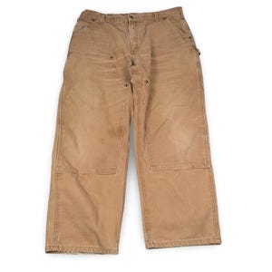 Carhartt B136 Double Knee Work Pants Brown Canvas Dungaree Mens 40x30 Distressed image 1