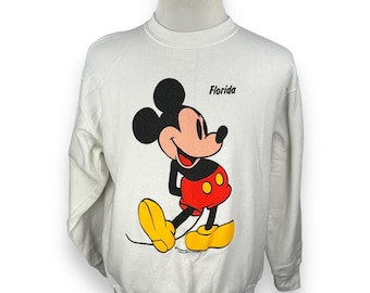 Vintage Disney Mickey Mouse Florida Tultex Sweatshirt Mens Large White USA 90s