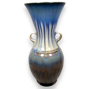 Bill Campbell Pottery Vase Flambe Drip Glaze Art Deco Blue Brown Purple 12"