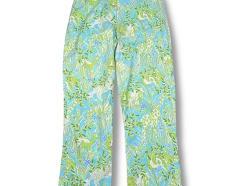 Vintage Lilly Pulitzer Capri Pants Women’s 2 Green Blue Giraffes Jungle Lion