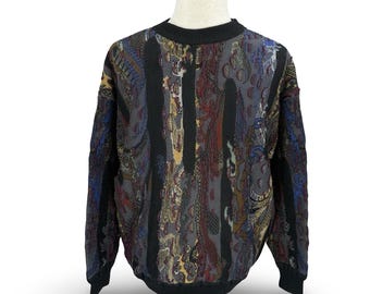 Vintage Far Horizons 3D Knit Wool Sweater Cosby Biggie Mens Large Multicolor
