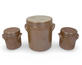 Vintage Gres De BONNY Fait French Canister Set of 3 Brown Salt Glazed Pottery