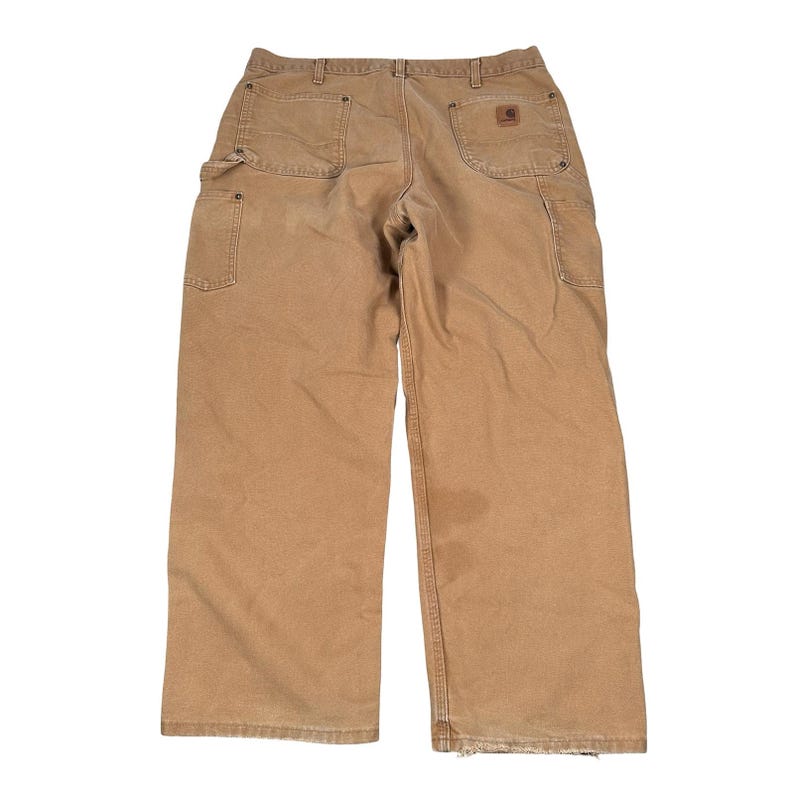 Carhartt B136 Double Knee Work Pants Brown Canvas Dungaree Mens 40x30 Distressed image 2