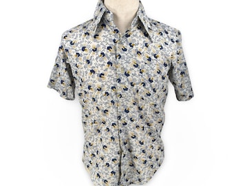 Vintage 70s Disco Permanent Press Geometric Button Down Shirt Mens Small 14.5