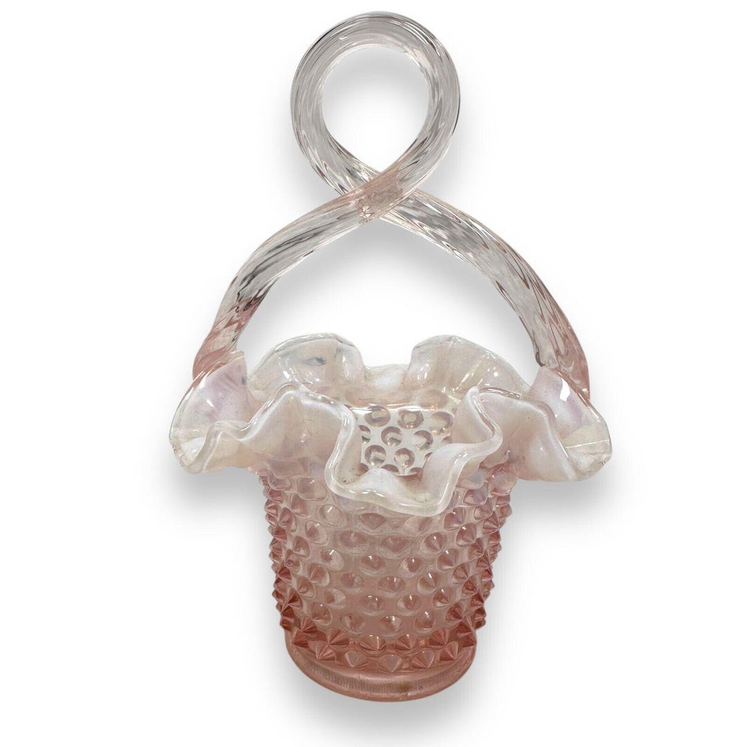 Vintage Fenton Glass Basket Light Pink Opalescent Hobnail Twisted ...
