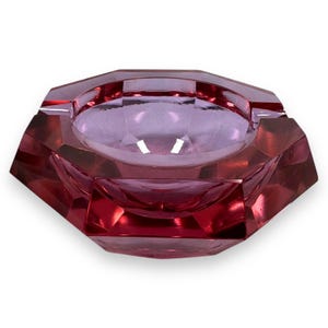 Vintage Moser Alexandrite Glass Ashtray Pink & Purple Diamond Octagon MCM Rare