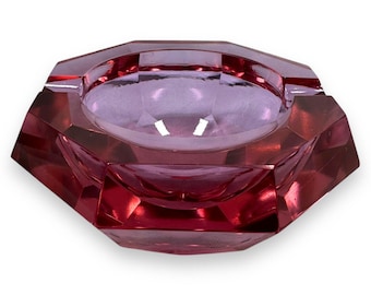 Vintage Moser Alexandrite Glass Ashtray Pink & Purple Diamond Octagon MCM Rare