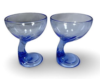 Bormioli Rocco Jerba Dessert Glasses 5.5" Tall Cobalt Blue Signed Italy Lot of 2