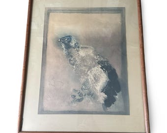 Vintage Kaiko Moti Eagle Hawk Bird of Prey Art Print Lithograph Wood Frame 32x25