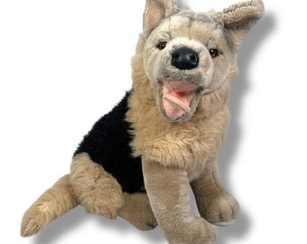 FAO Schwarz Large German Shepherd Plush Dog Stuffed Animal Mouth Open 18.5" Rare