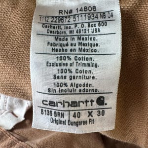 Carhartt B136 Double Knee Work Pants Brown Canvas Dungaree Mens 40x30 Distressed image 5