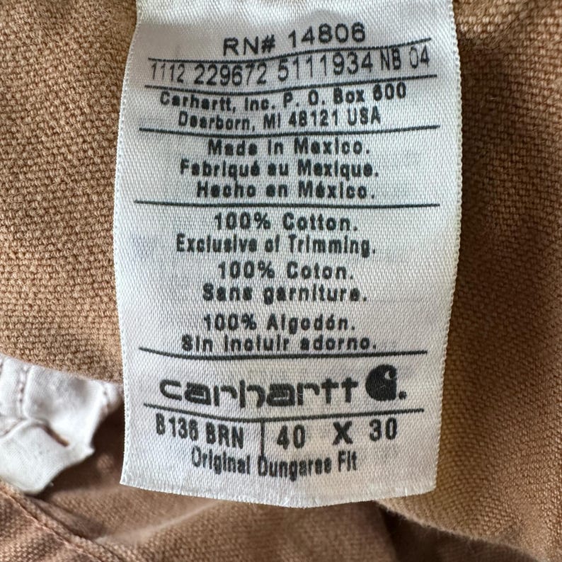 Carhartt B136 Double Knee Work Pants Brown Canvas Dungaree Mens 40x30 Distressed image 5