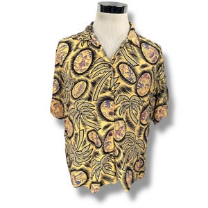Vintage Reyn Spooner Hawaiian Shirt Men’s XL Yellow Hula Girls Palm Trees Button