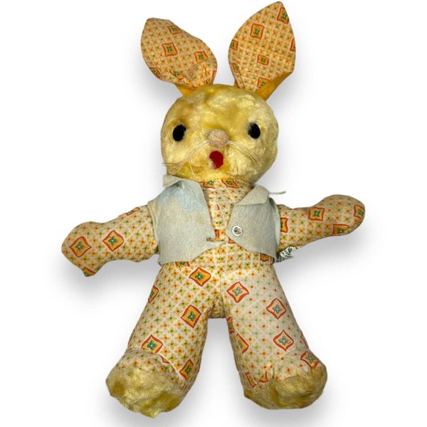 Vintage Gund Plush Bunny Rabbit 1960s Yellow Sani-Foam Stuffed Animal Toy USA