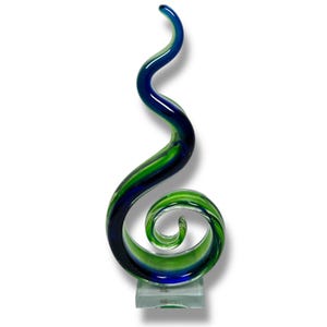 Vintage Murano Abstract Ribbon Sculpture Blue Green Art Glass Sticker Signed 13&quot;