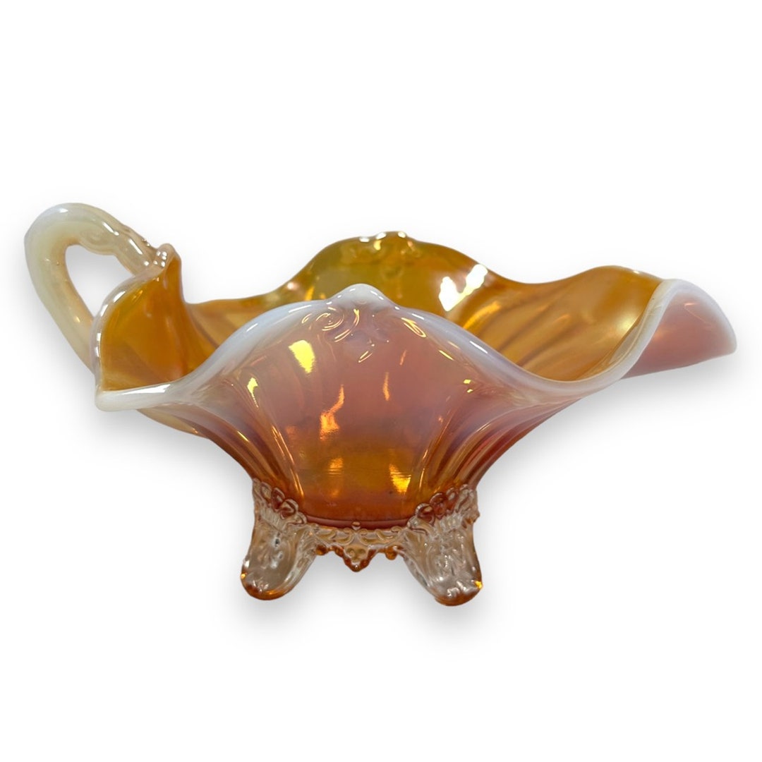 Dugan Peach Carnival Glass Gravy Boat Opalescent Fan Footed Etsy