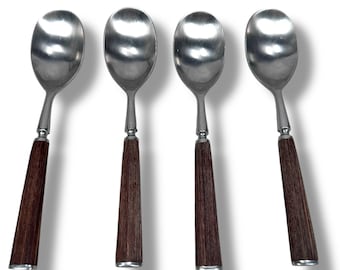 Vintage MCM Dansk Wood Stainless Steel Teaspoons Jens Quistgaard Lot of 4 Spoons