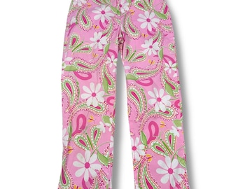 Vintage Lilly Pulitzer Capri Pants Women 4 Pink Paisley Daisy Butterfly Cotton