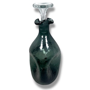 Vintage Blenko Pinched Crackle Glass Decanter Charcoal Winslow Anderson 50s Rare