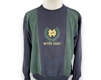 Vintage Notre Dame Sweatshirt Mens XL Colorblock Blue Green Crew Embroidered USA