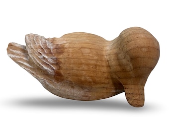 Vintage Wooden Duck Decoy Carving Bird Figurine 6.5" Brown Signed Unpainted Raw