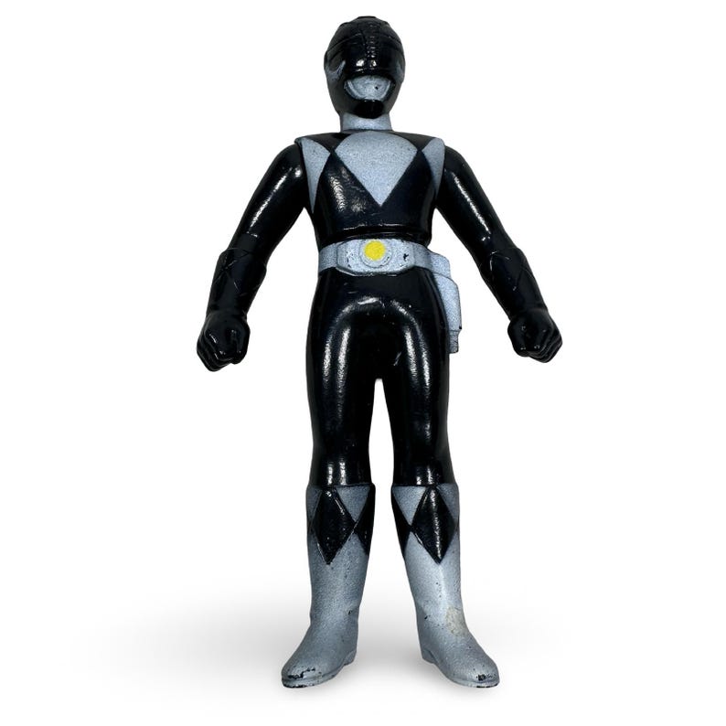 Vintage 1992 Bandai Black Ranger Power Rangers Action Figure 4.5 Inch Gray Black image 1