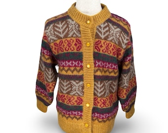 Vintage Paloverde Cardigan Sweater Women Large Multicolor Fair Isle Mohair Blend
