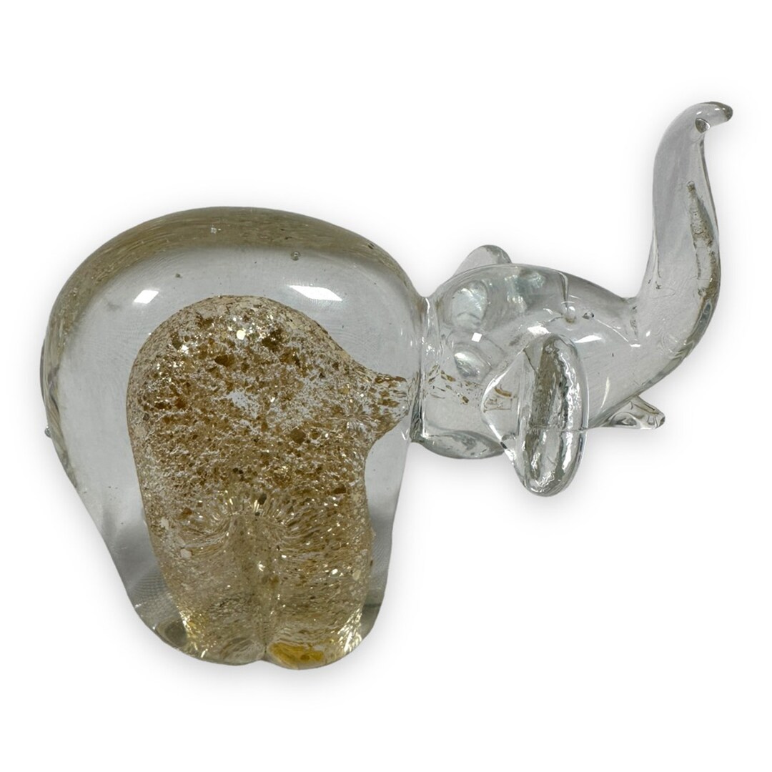 Vintage Murano Art Glass Elephant Gold Fleck Clear Paperweight Etsy