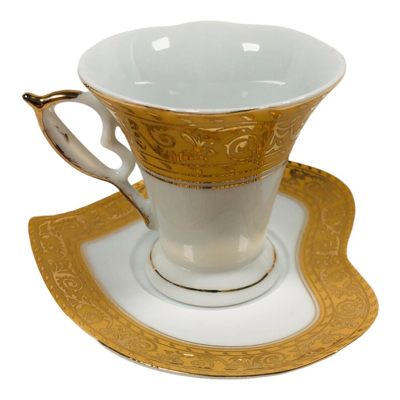 GNA 12 Piece Tea Cup & Saucer Set White Gold Fine Porcelain Etsy